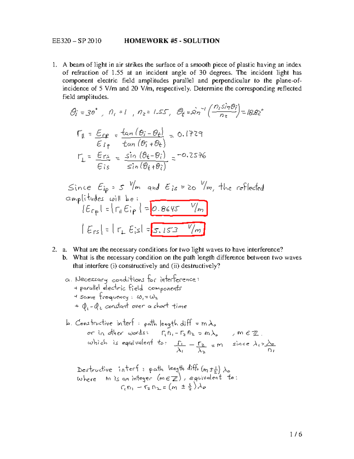 EE320 SP2010 Homework 5 solution - EE320 – SP 2010 HOMEWORK #5 ...