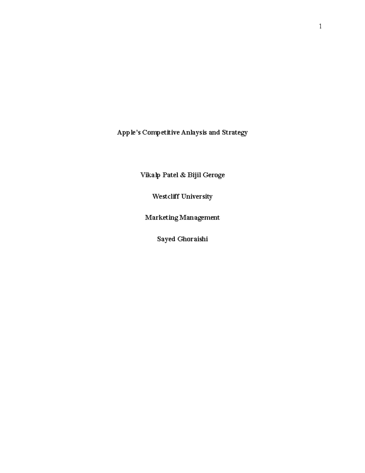 Apple Competitive Analysis and Strategy Apple’s Competitive Anlaysis