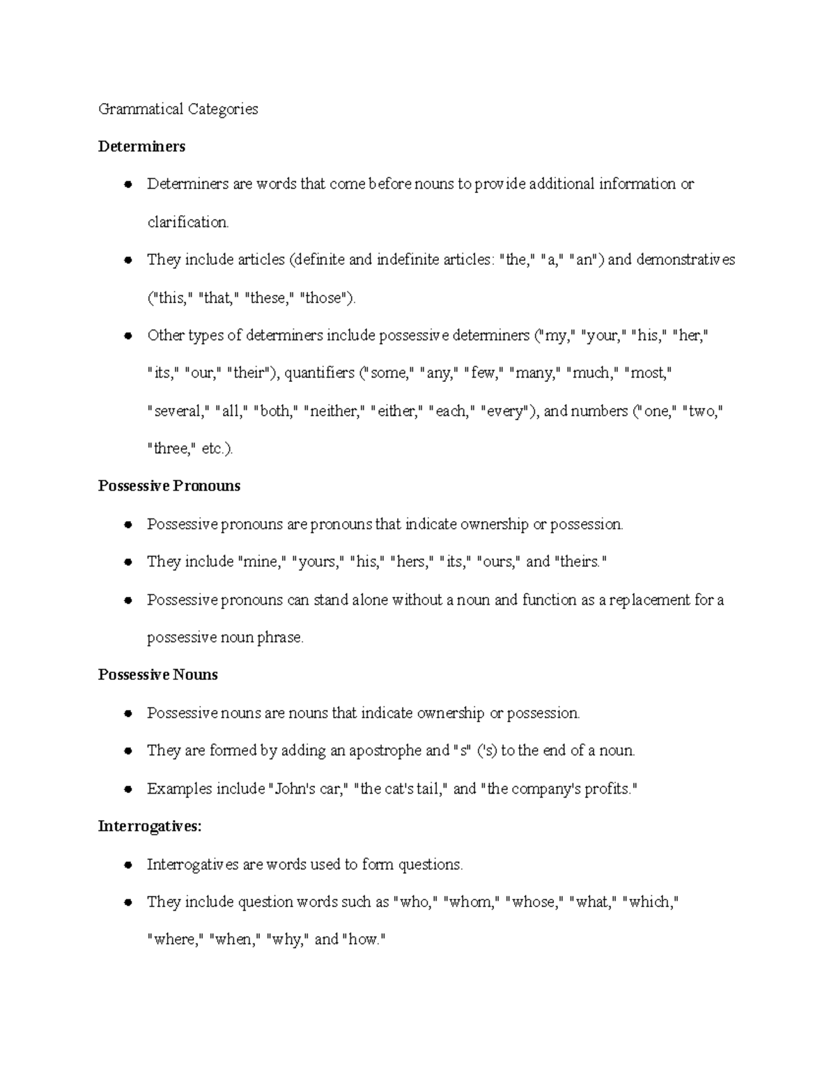Grammatical Categories - Grammatical Categories Determiners Determiners ...