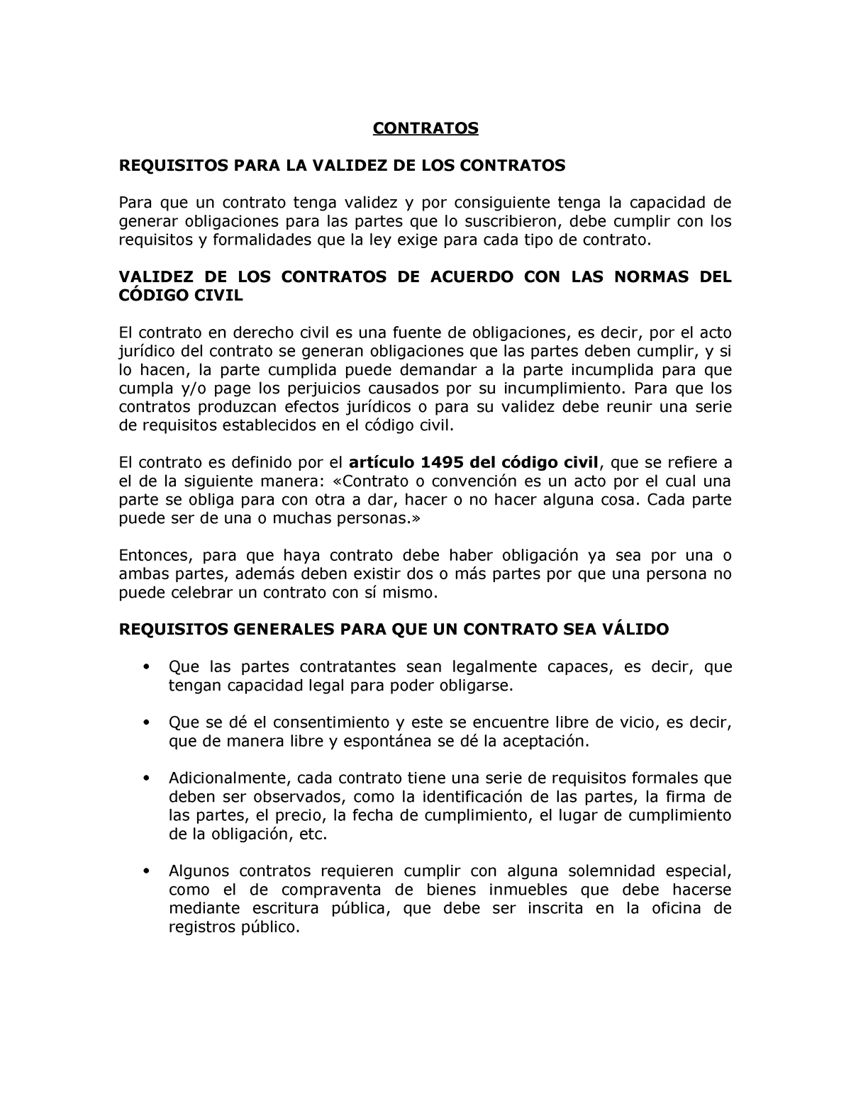 Contratos Resumen - CONTRATOS REQUISITOS PARA LA VALIDEZ DE LOS ...