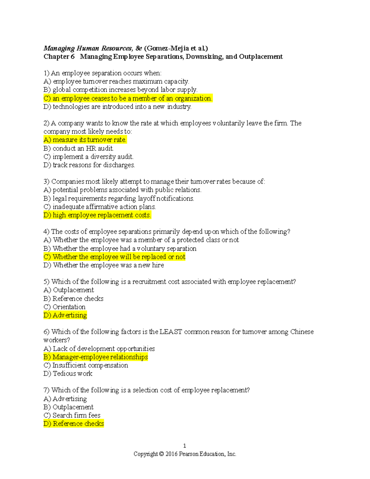 chapter 6 test bank Managing Human Resources, 8e (GomezMejia et al