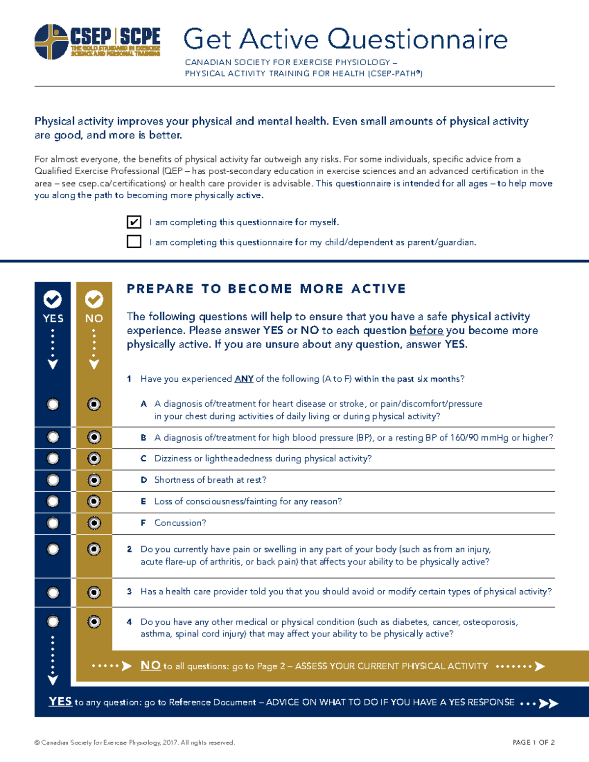 GA questionnaire path readiness form - © Canadian Society for Exercise ...