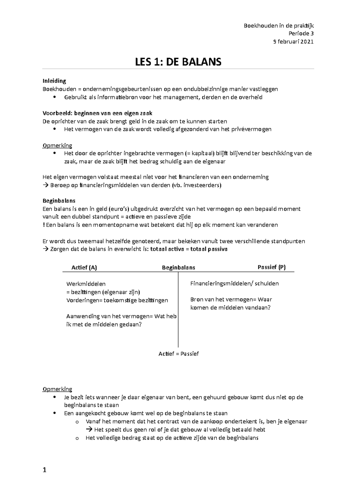 Les 1 - De Balans - Samenvatting van de powerpoints. - Periode 3 9 ...