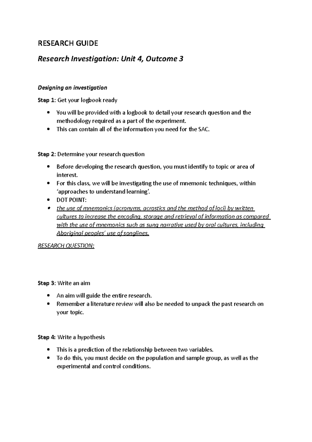 Research Investigation Guide - RESEARCH GUIDE Research Investigation ...