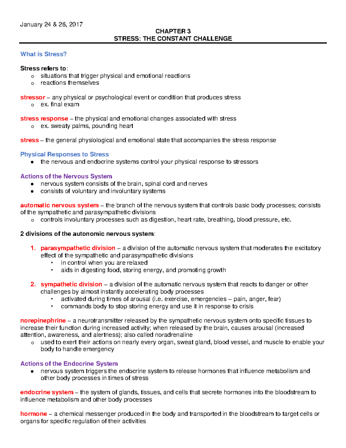 Chapter 3 - Stress - Notes - January 24 & 26, 2017 CHAPTER 3 STRESS ...