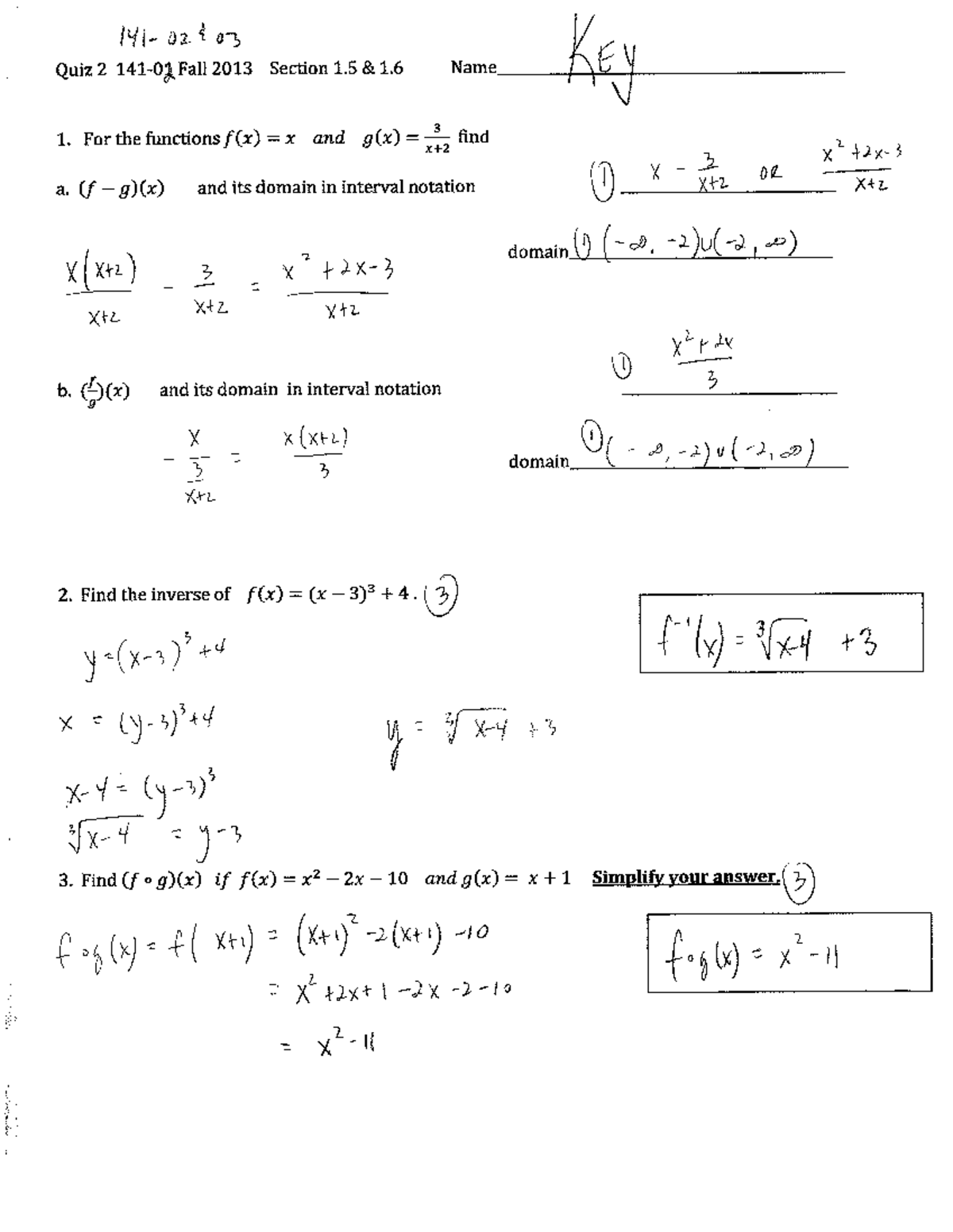 Math Quiz 2 FL2013 solutions - MATH 141 - Studocu