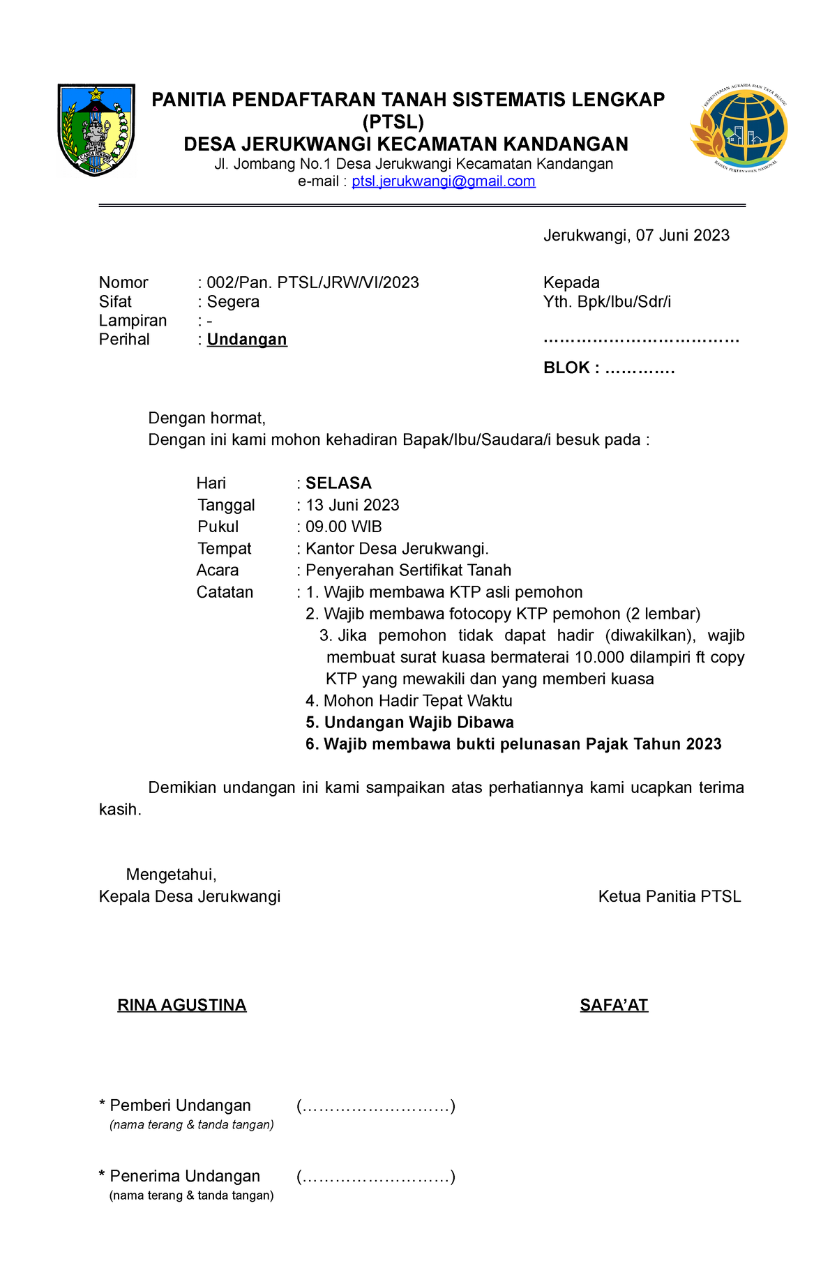 Undangan PTSL - ipa - audit - SMA Negeri 10 Fajar Harapan - Studocu