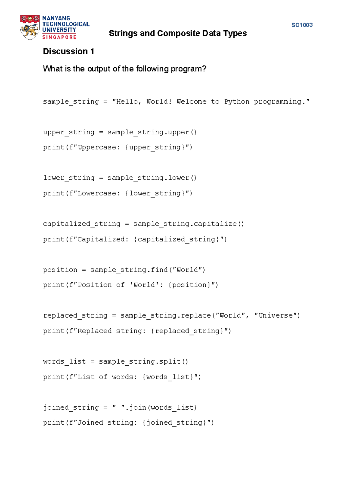 Week 6 (Discussion #5)Q -String Data Structure - Strings and Composite ...