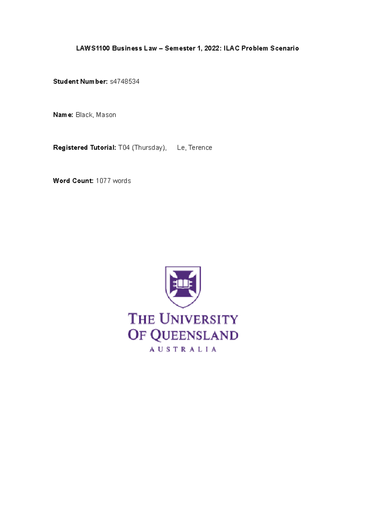 Black Mason Ilacproblem Scenario - LAWS1100 Business Law – Semester 1 ...