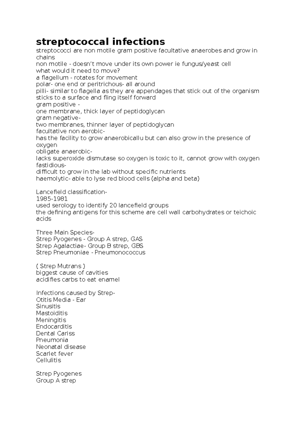 Strep Infections Notes streptococcal infections streptococci are