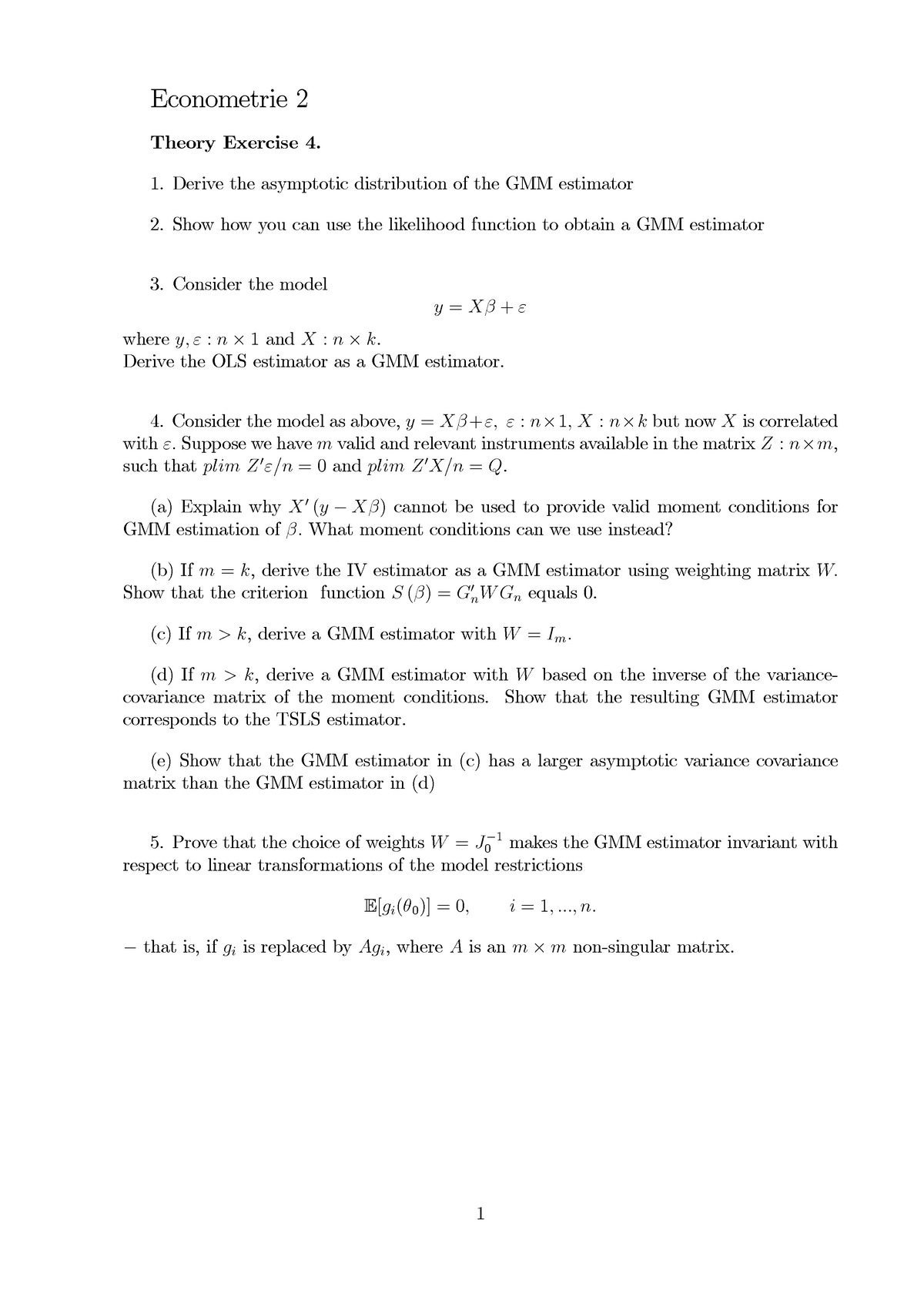 Econometrics 2 Theory Exercise 4 Studeersnel