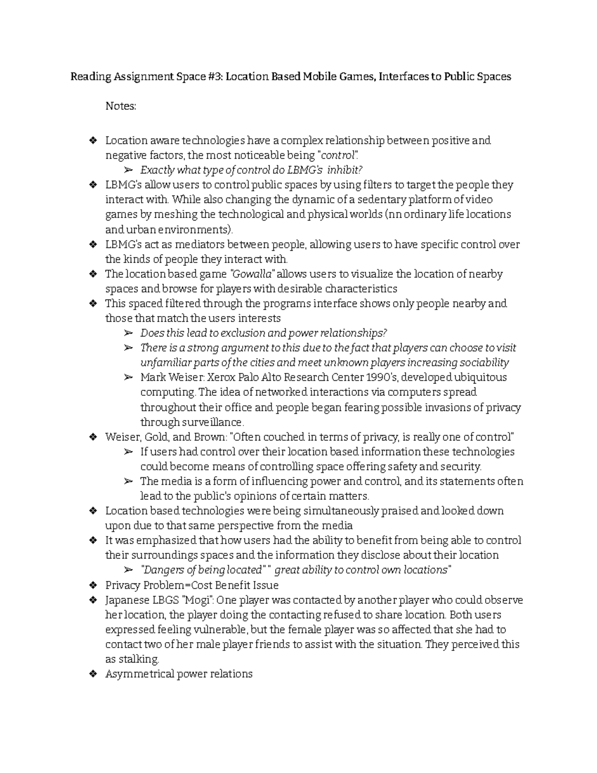 Reading Assignment Space 4 Location Based Mobile Games, Interfaces to