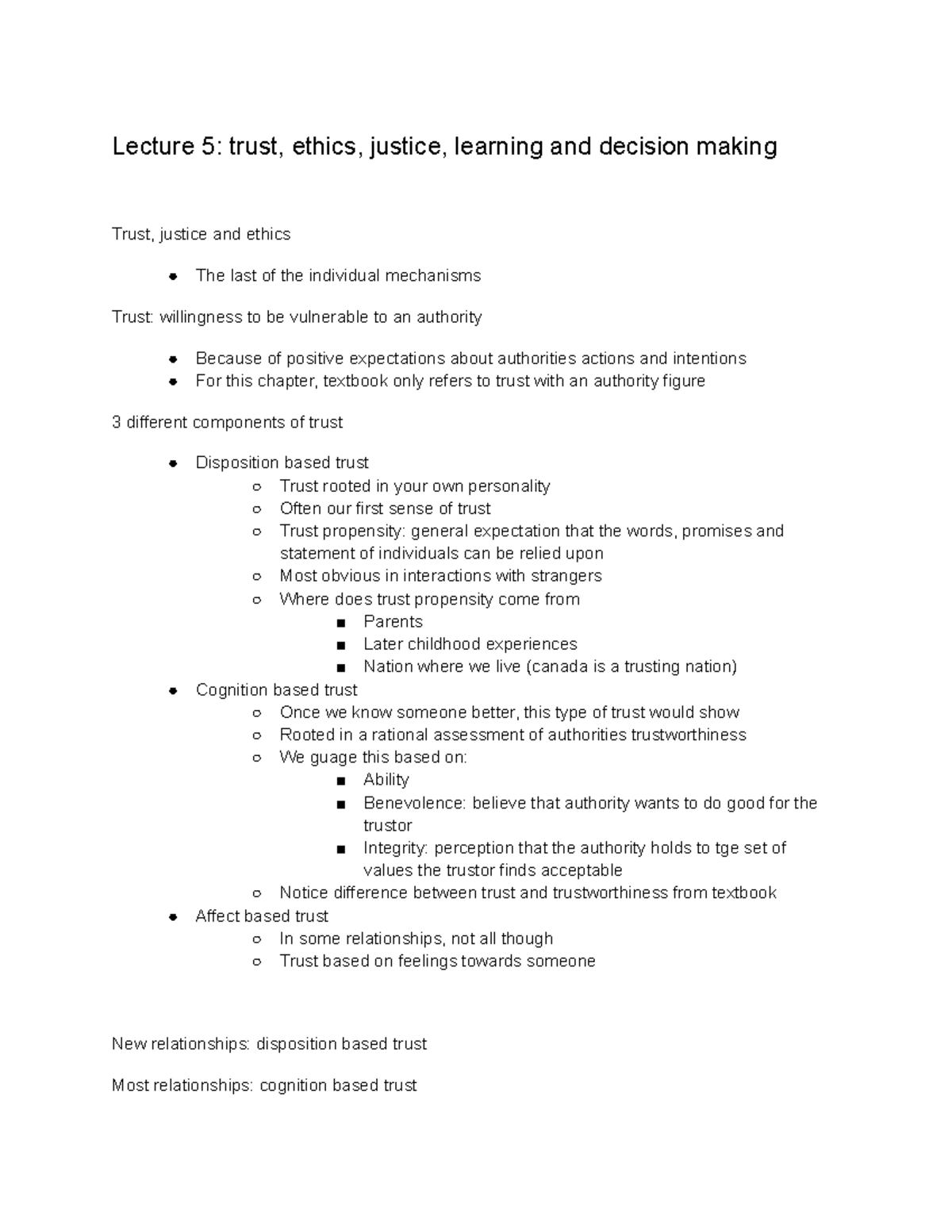 Org+Behaviour+Lecture+5 - Lecture 5: trust, ethics, justice, learning ...