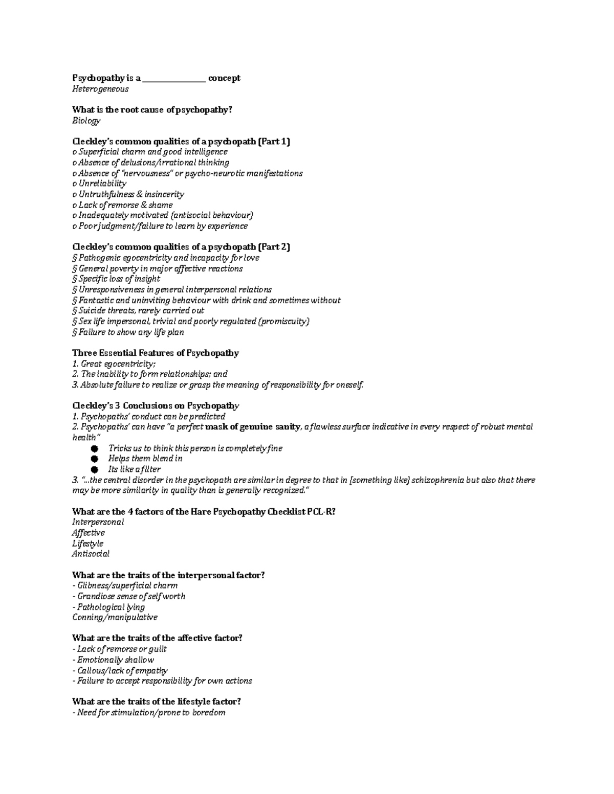 Clark 2014 article chapter notes about psychopaths and how they become one - Psychopathy is a ...