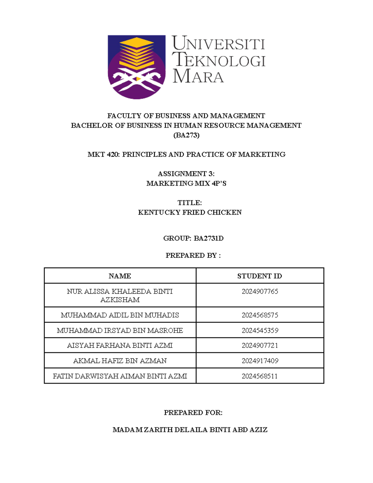 Mkt420 Group 4 Assignment 3 Faculty Of Business And Management