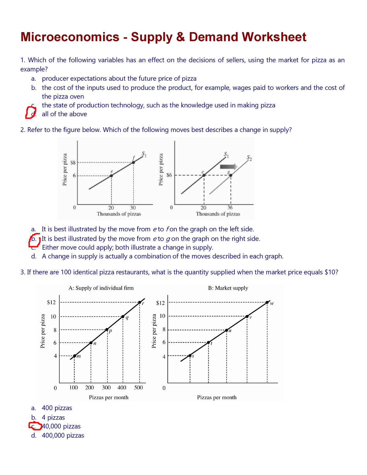 L2.1c - Supply - Hj - Microeconomics - Supply & Demand Worksheet Which ...