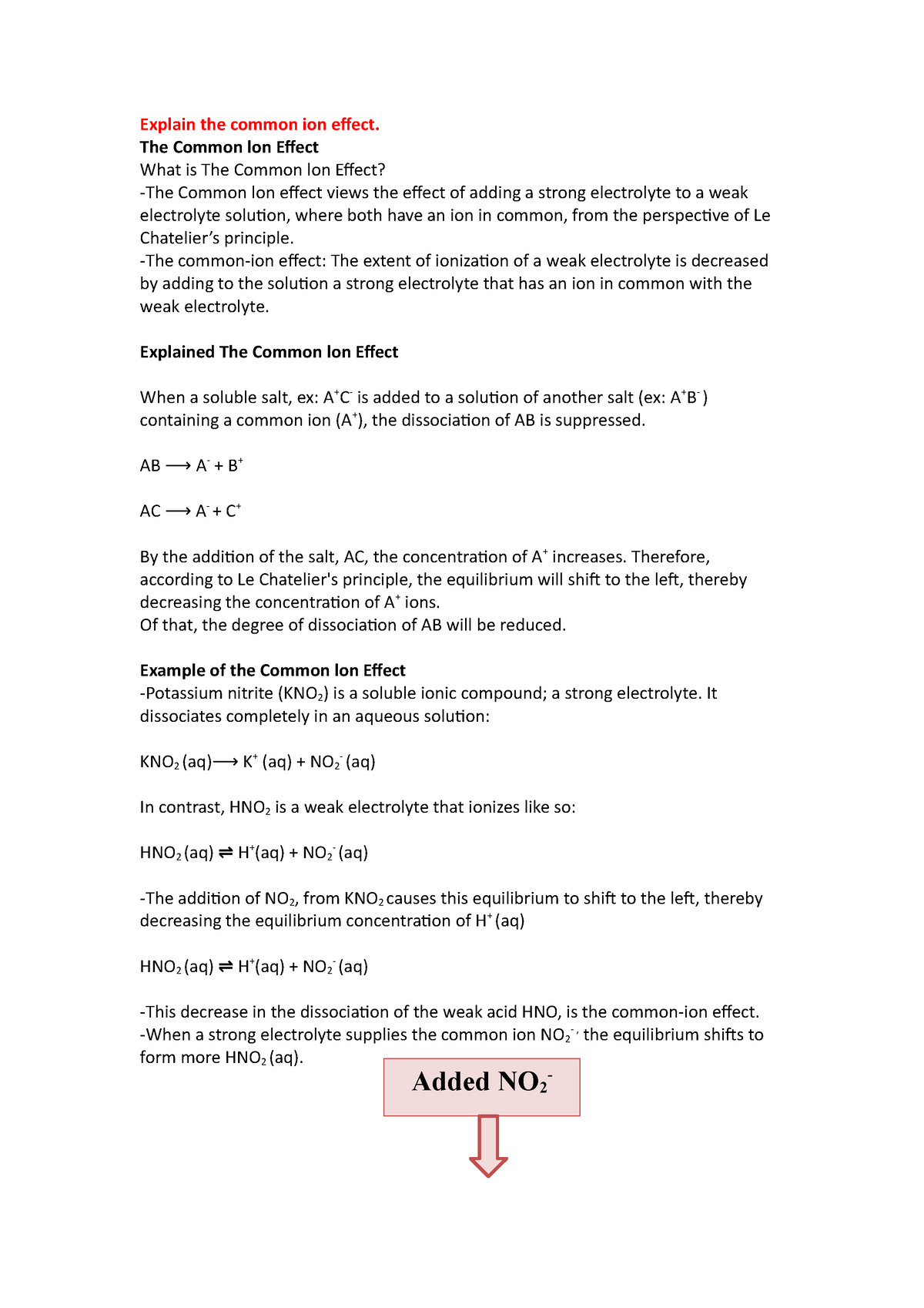 Chemistry 18 - solution - Explain the common ion effect. The Common lon ...