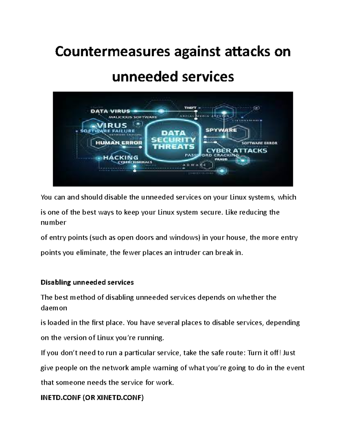 Countermeasures against attacks on unneeded services - Like reducing ...