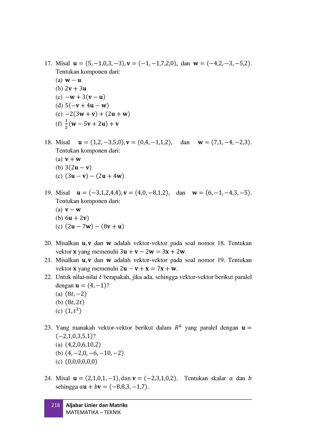 1 - Tugas - 218 Aljabar Linier Dan Matriks MATEMATIKA – TEKNIK Misal 𝐮 ...