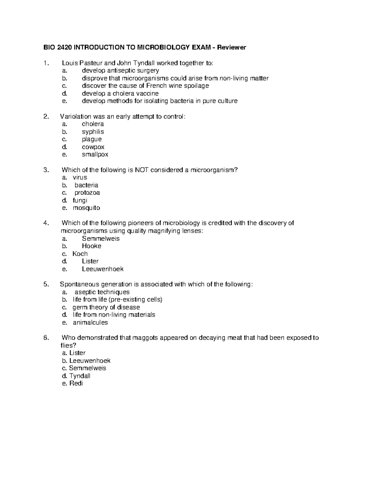 BIO 2420 Introduction TO Microbiology EXAM Reviewer - BIO 2420 ...