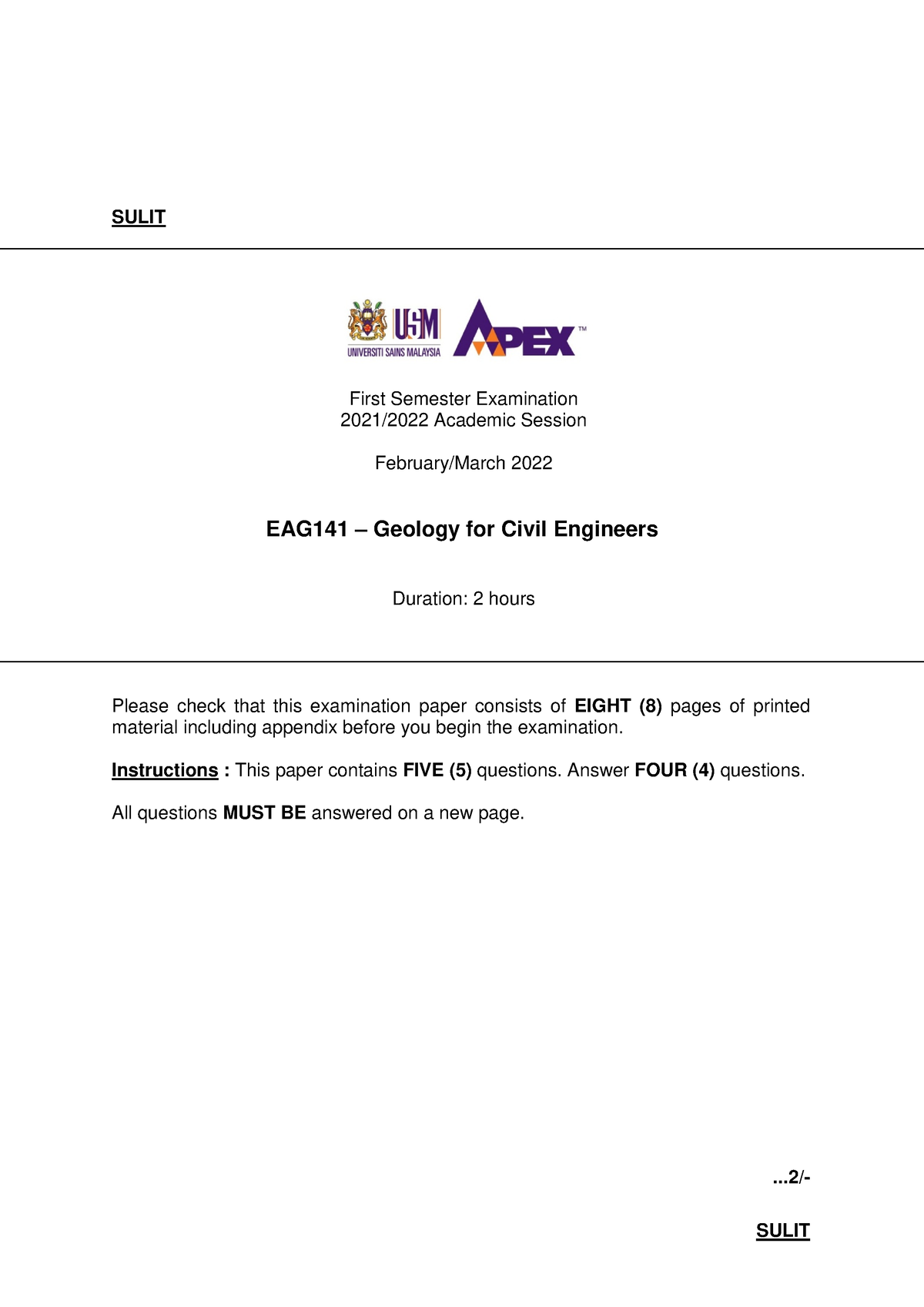 EAG141 February. March 2022 - SULIT First Semester Examination 2021/ ...