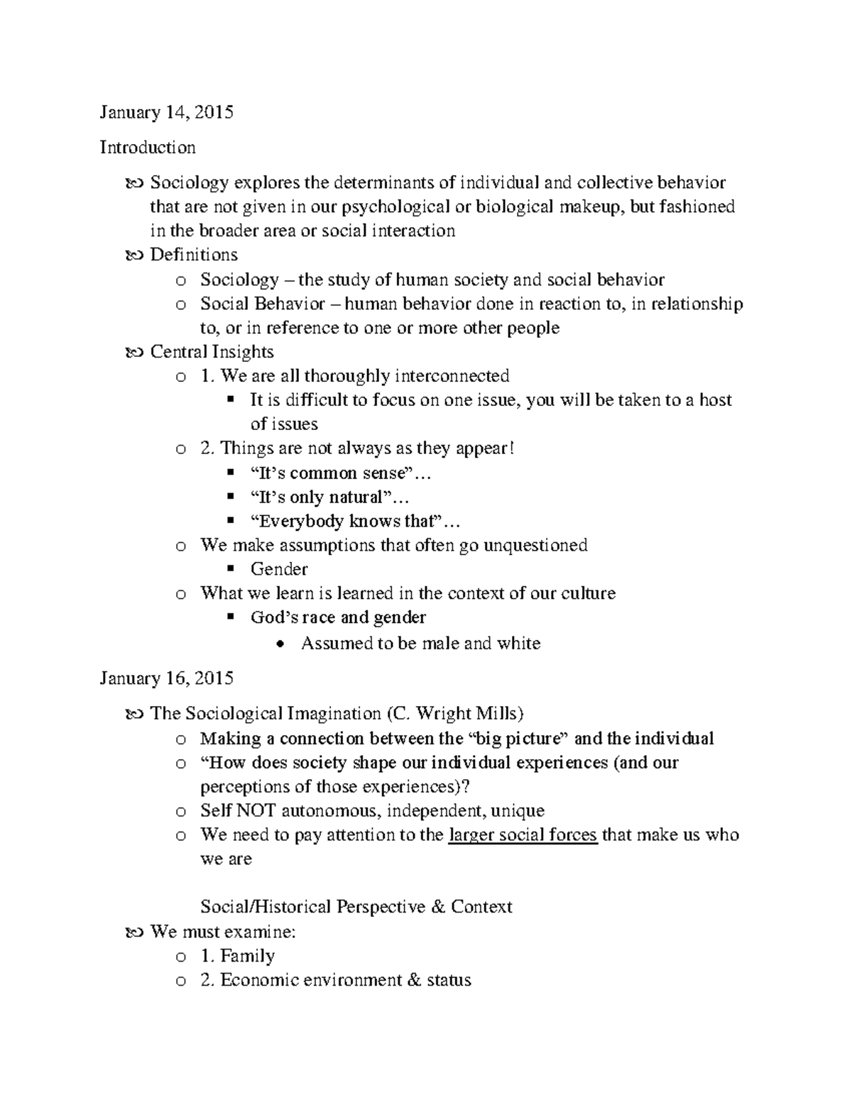 Introduction To Sociology Week 1 - January 14, 2015 Introduction ...
