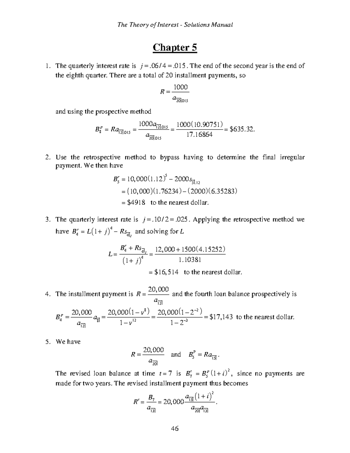 Chapter 5 Kellison's - Solucionario - The Theory Of Interest ...