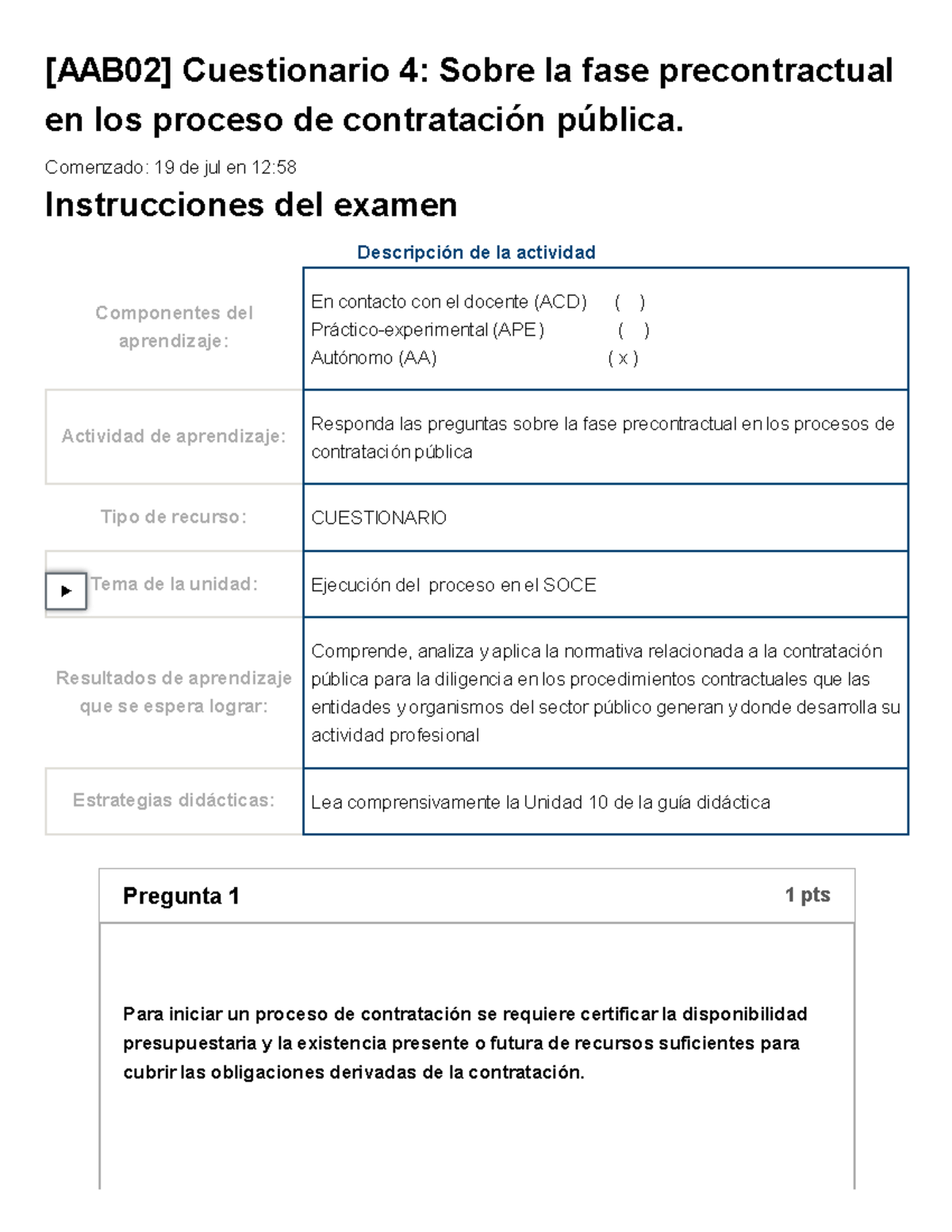 Examen [AAB02] Cuestionario 4 Sobre La Fase Precontractual En Los ...