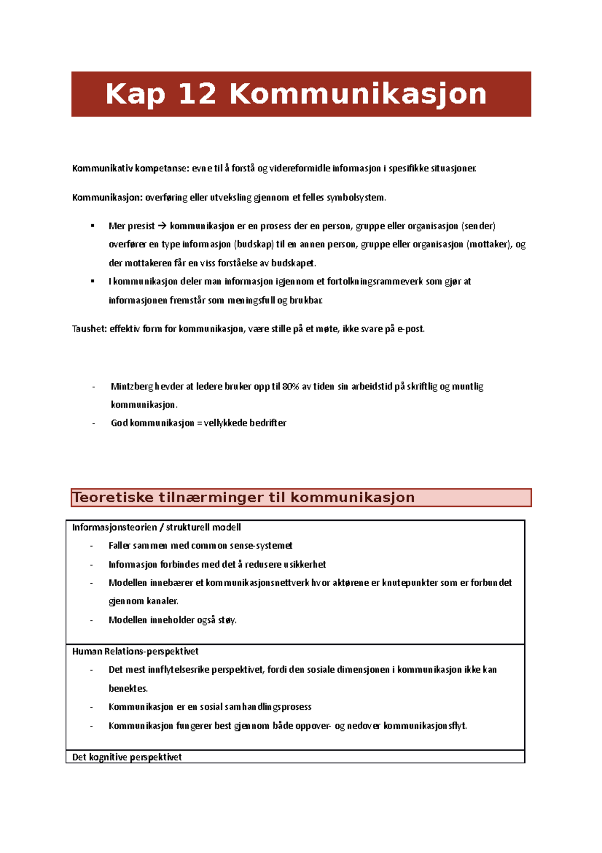 Kap 12 Kommunikasjon - Psykologi I Organisasjon Og Ledelse - Kap 12 ...