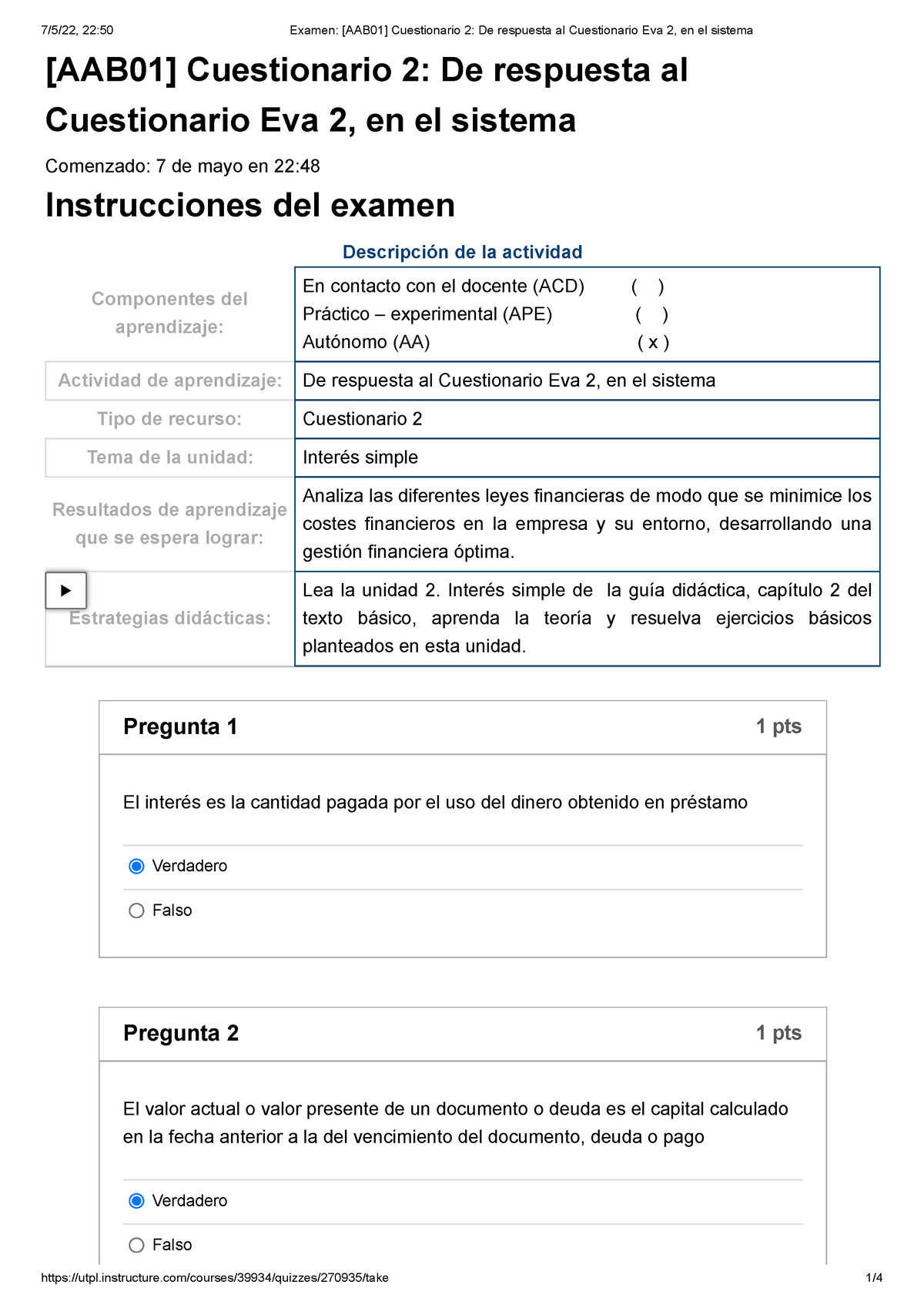 Examen Cuestionario 2 De Respuesta Al Cuestionario Eva 2, En El Sistema ...