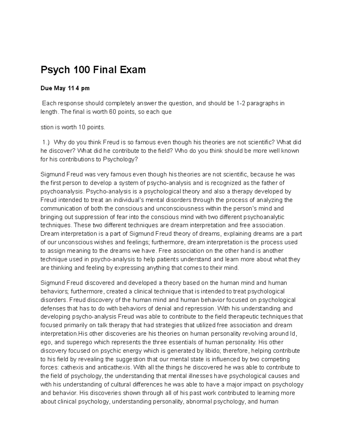 Psych 100 Final Exam - notes and prep to pass exam - Psych 100 Final ...