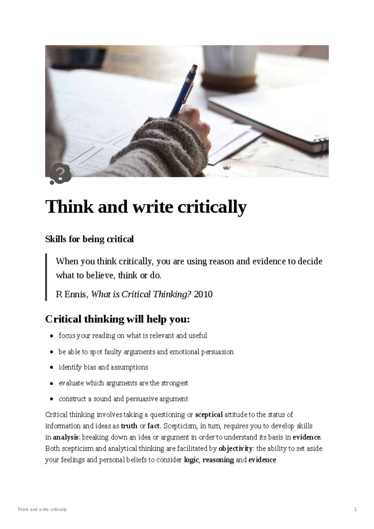 we need to use critical thinking in writing a critique because