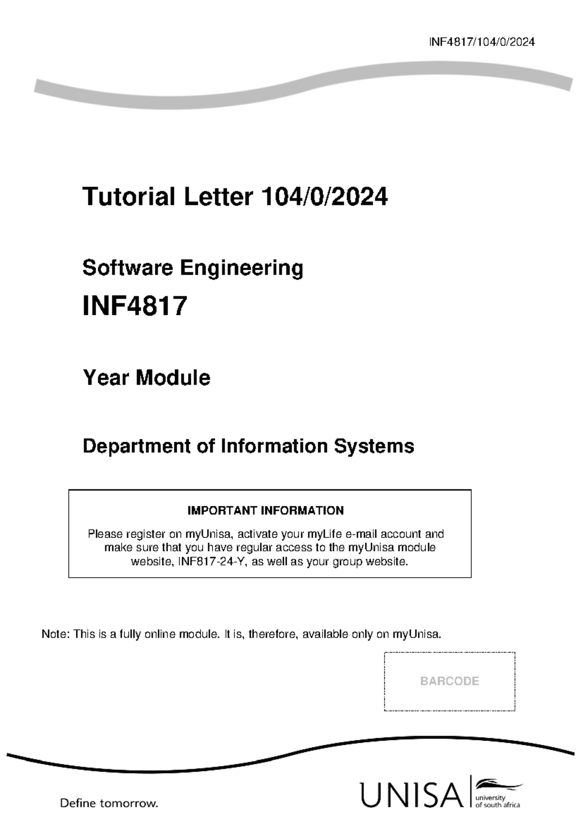 INF4817 Assignment 03 - The tut notes - INF4817 - INF4817/10 4 /0/ 2024 ...