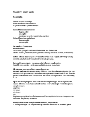 Chapter 4 study guide - Chapter 4 Study Guide Concepts: Dominance ...