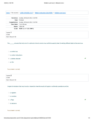 Final lab Quiz 1 Attempt review 1 - 3/20/22, 7:05 PM Final lab Quiz 1 ...