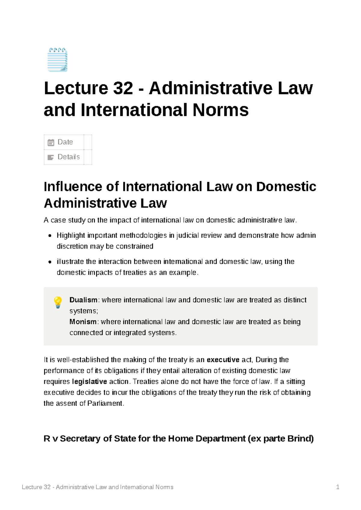 Lecture 32 Administrative Law and International Norms 🗒 Lecture 32