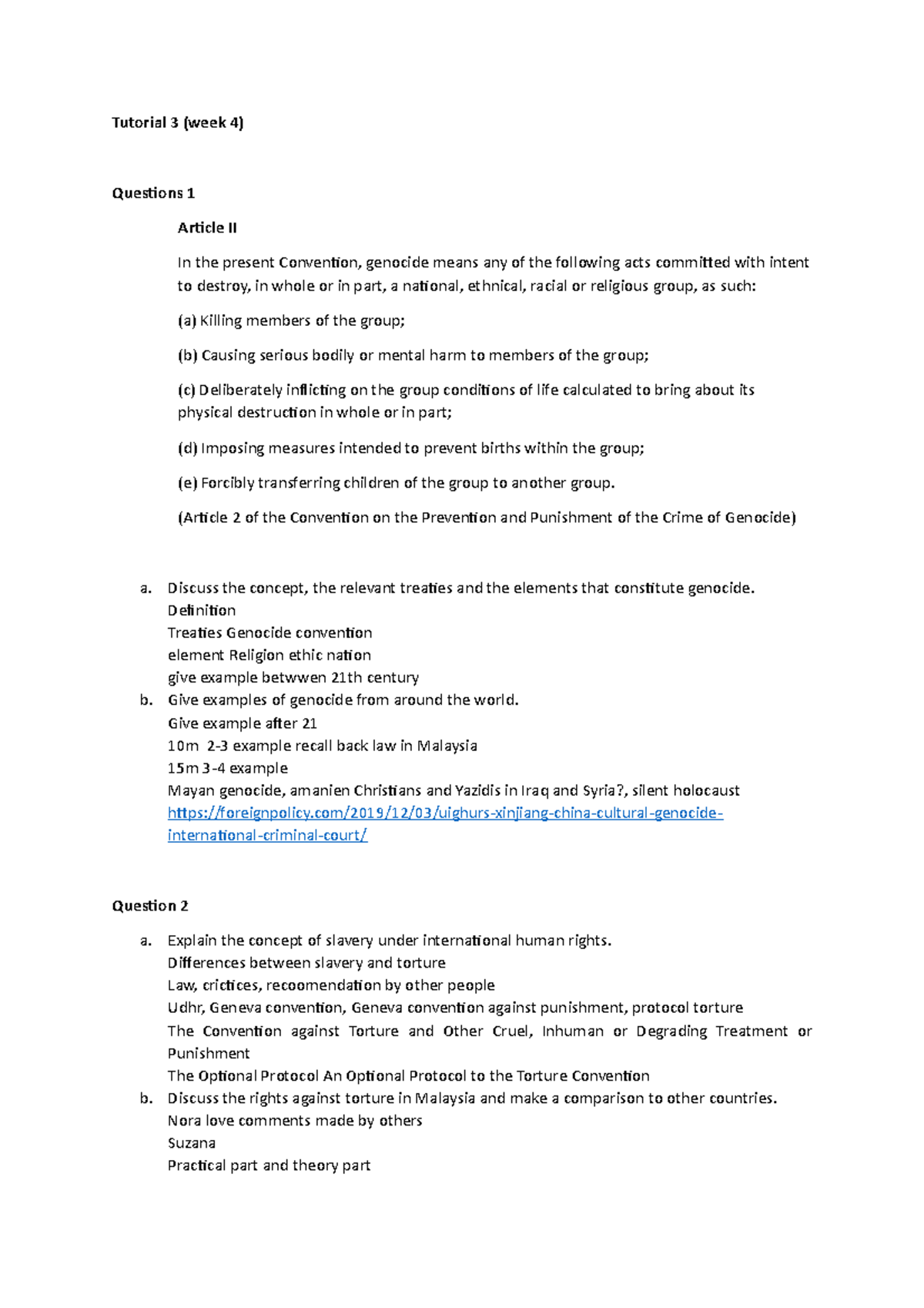 Tutorial 3 (Week 4) - Human Right - Human Rights Law - MMU - Studocu