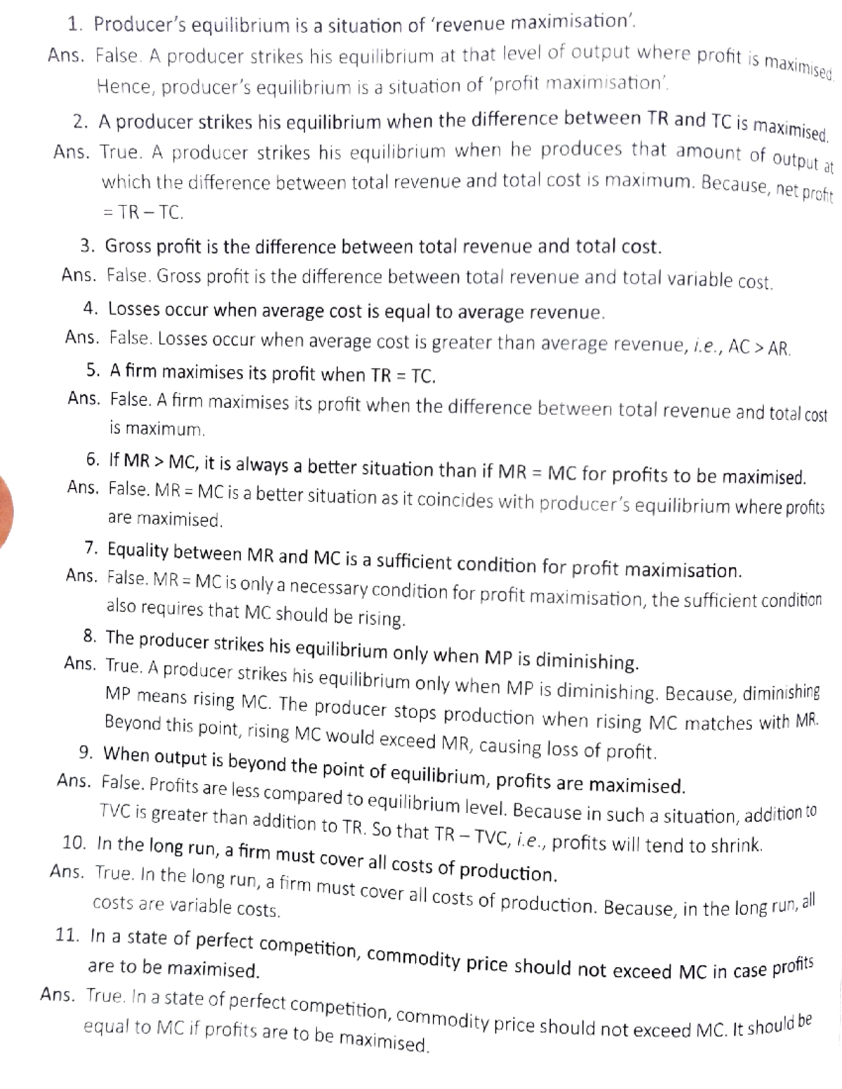 Reason Based Questions Of Producers Equilibrium - 1. Producer's ...