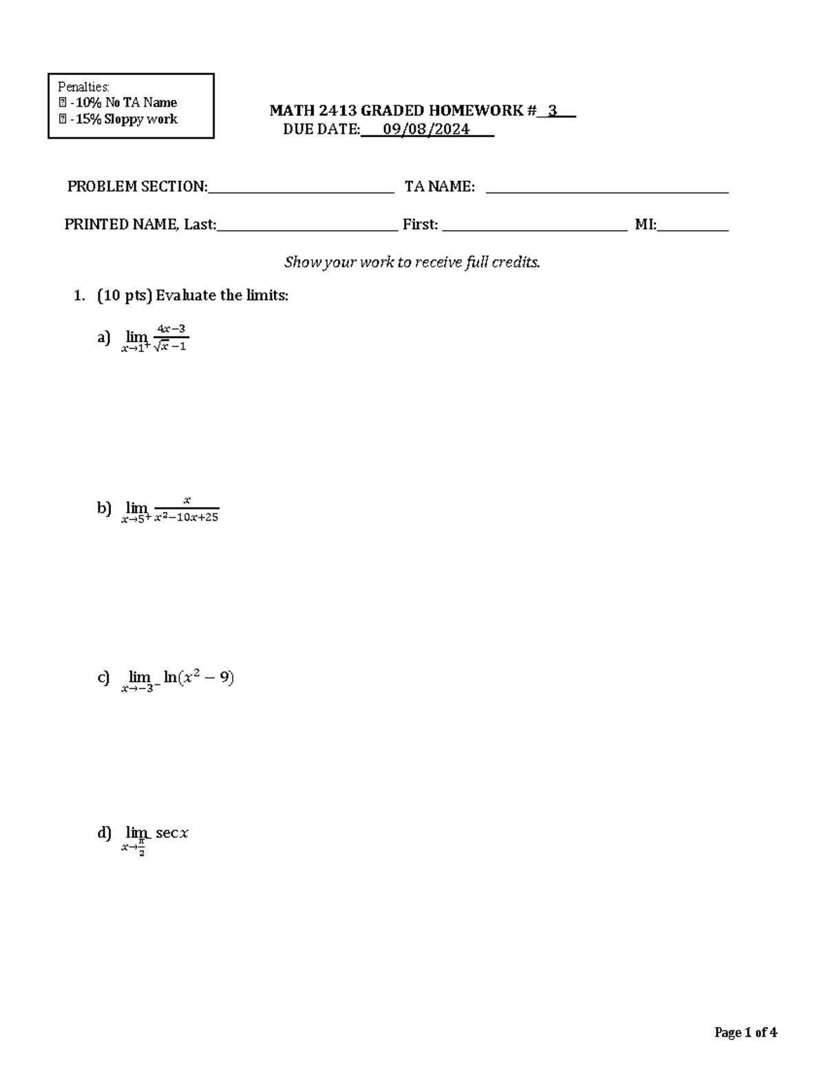 24FL2413 GHW3 vs3 - homewoek - MATH 2413 GRADED HOMEWORK #3_ DUE DATE ...