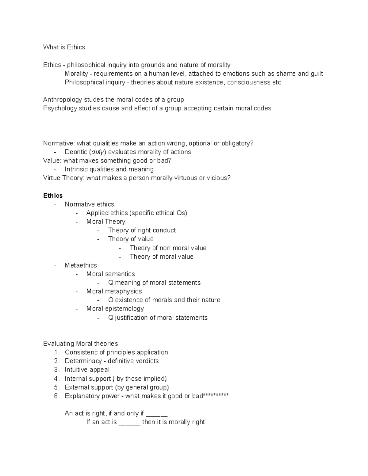 Ethics - Lecture notes 1 - What is Ethics Ethics - philosophical ...