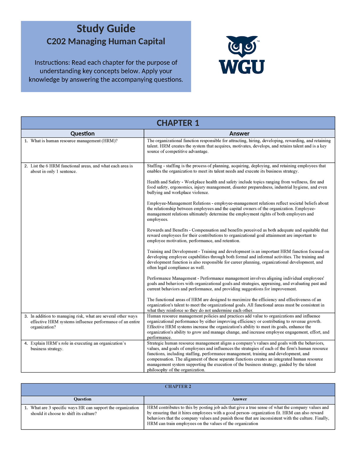 Managing Human Capital Study Guide - Study Guide C202 Managing Human ...