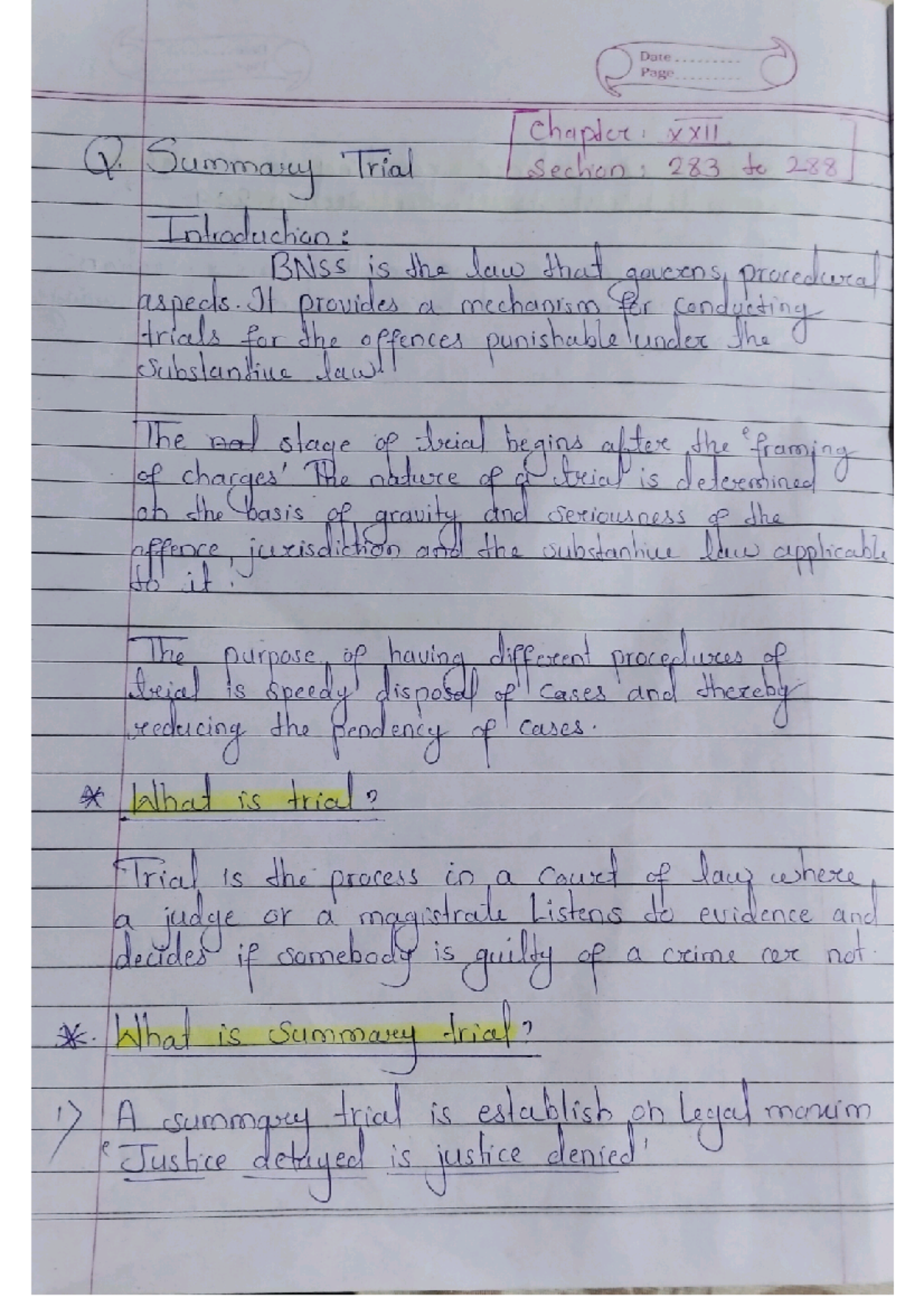 Summary trial - Very short and easy notes to understand 👍 - Date Page Q ...