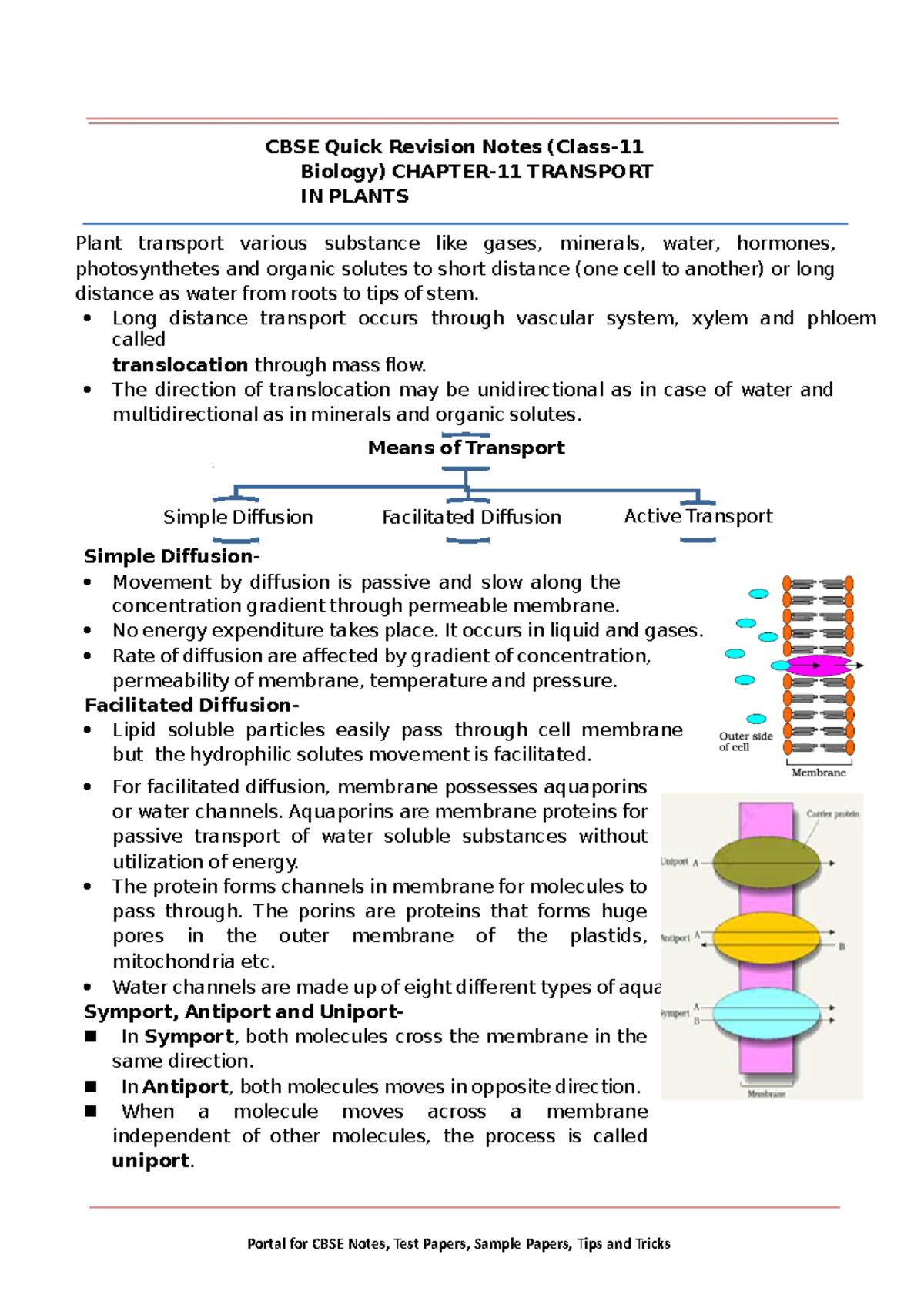 11 biology notes ch11 transport in plants - CBSE Quick Revision Notes ...