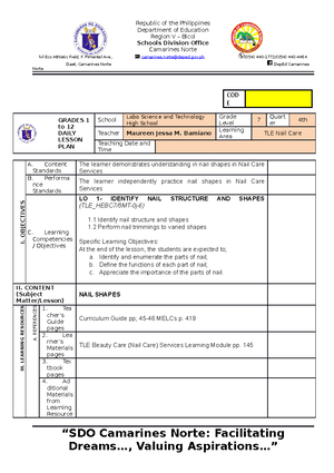 Cot1 Dlp Nail Care - Yea - Department Of Education Region V – Bicol 