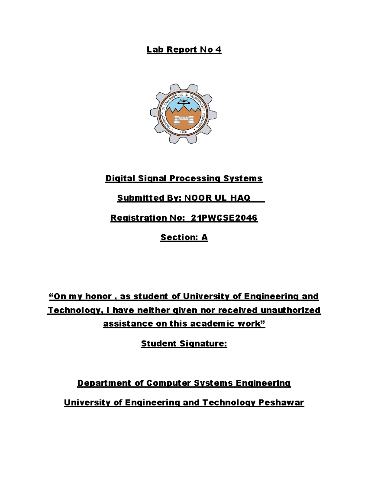 Lab Report No 4 Digital signal processing Lab Report No 4 Digital
