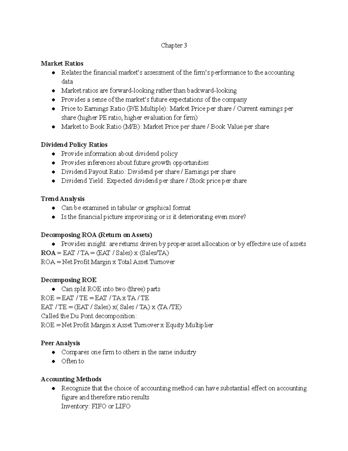 Chapter 3 Notes - Chapter 3 Market Ratios Relates the financial market ...