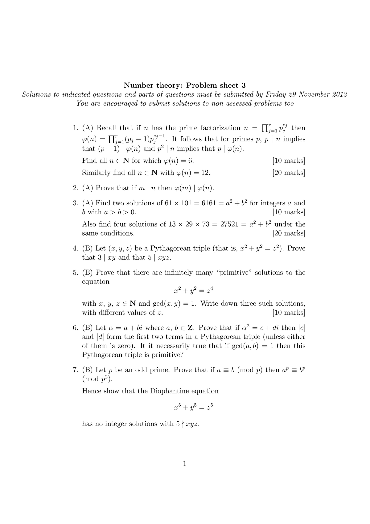 Ecm3704 13 14 Problem Sheet 3 Number Theory Problem Sheet Solutions To Studocu