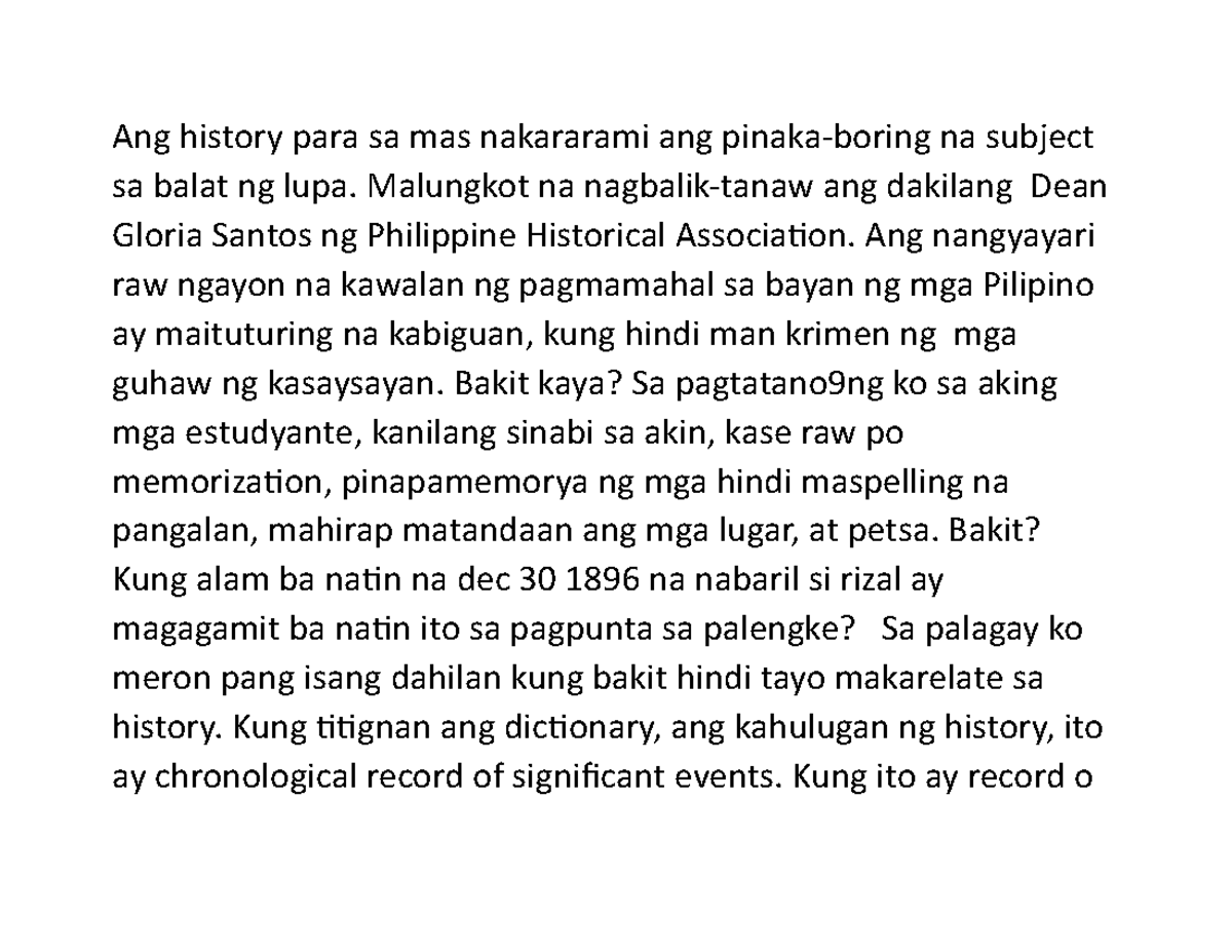 Boring Nga Ba Ang Kasaysayan - Ang History Para Sa Mas Nakararami Ang ...