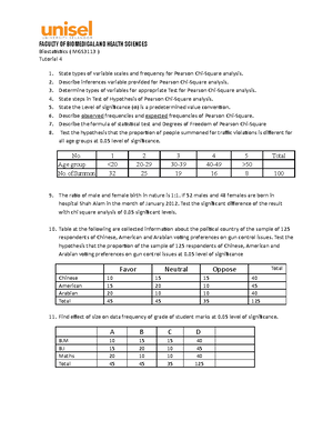 Tutorial 1 -Biostatistics - FACULTY OF HEALTH SCIENCES Biostatistics ...