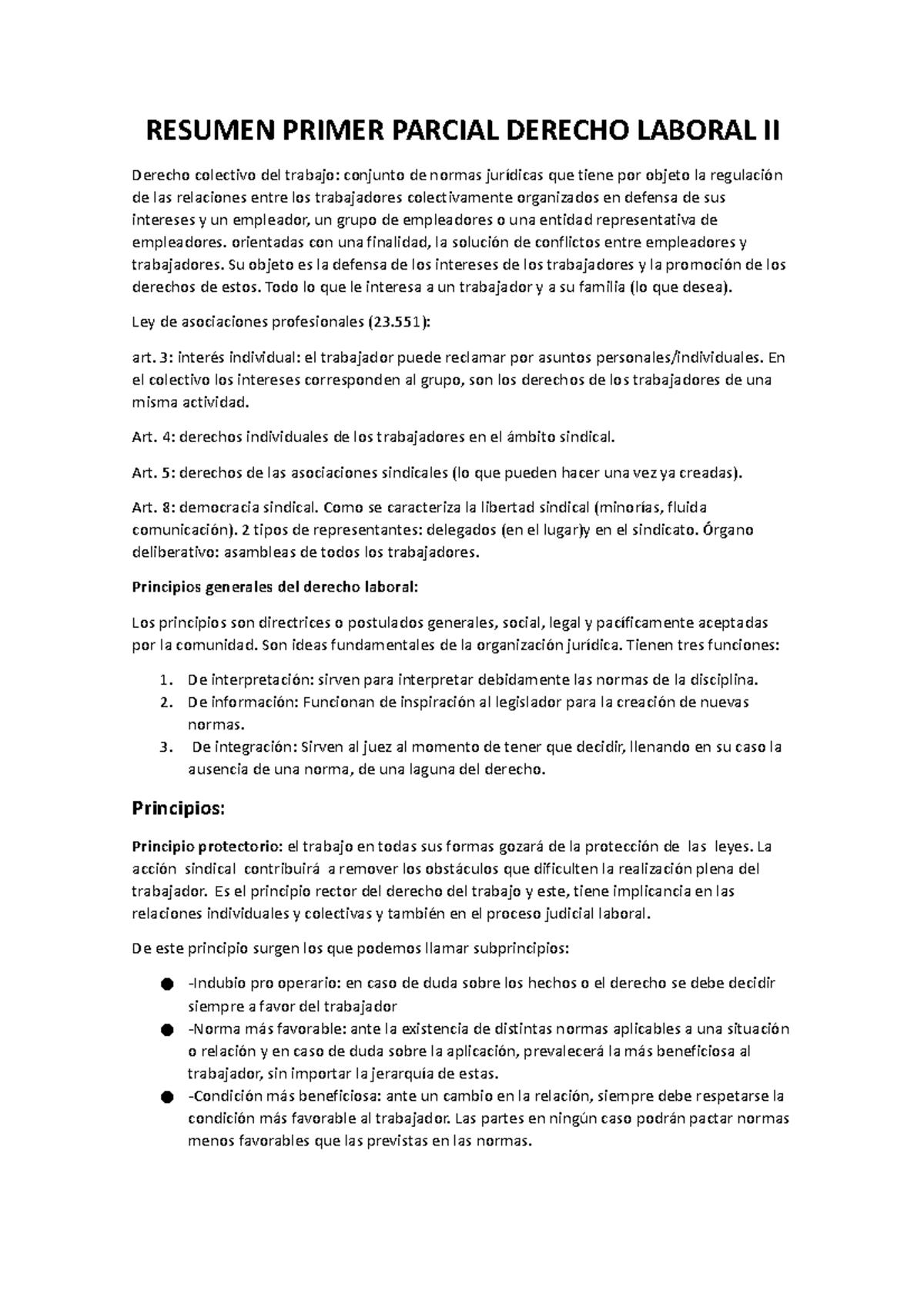 Resumen Primer Parcial Derecho Laboral II - RESUMEN PRIMER PARCIAL ...